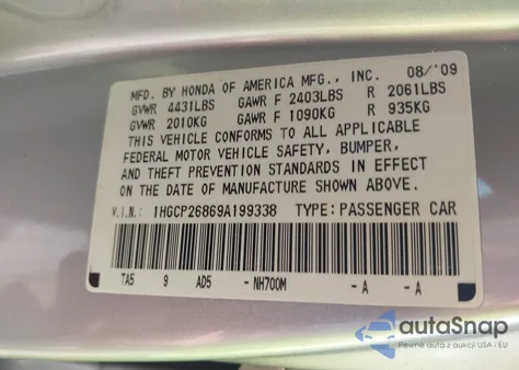 2009 Honda Accord 2.4 Ex-L from USA, damaged, VIN 1HGCP26869A199338